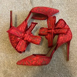 INC International Concepts Red Lace High Heels Kaiaa Bow 8.5